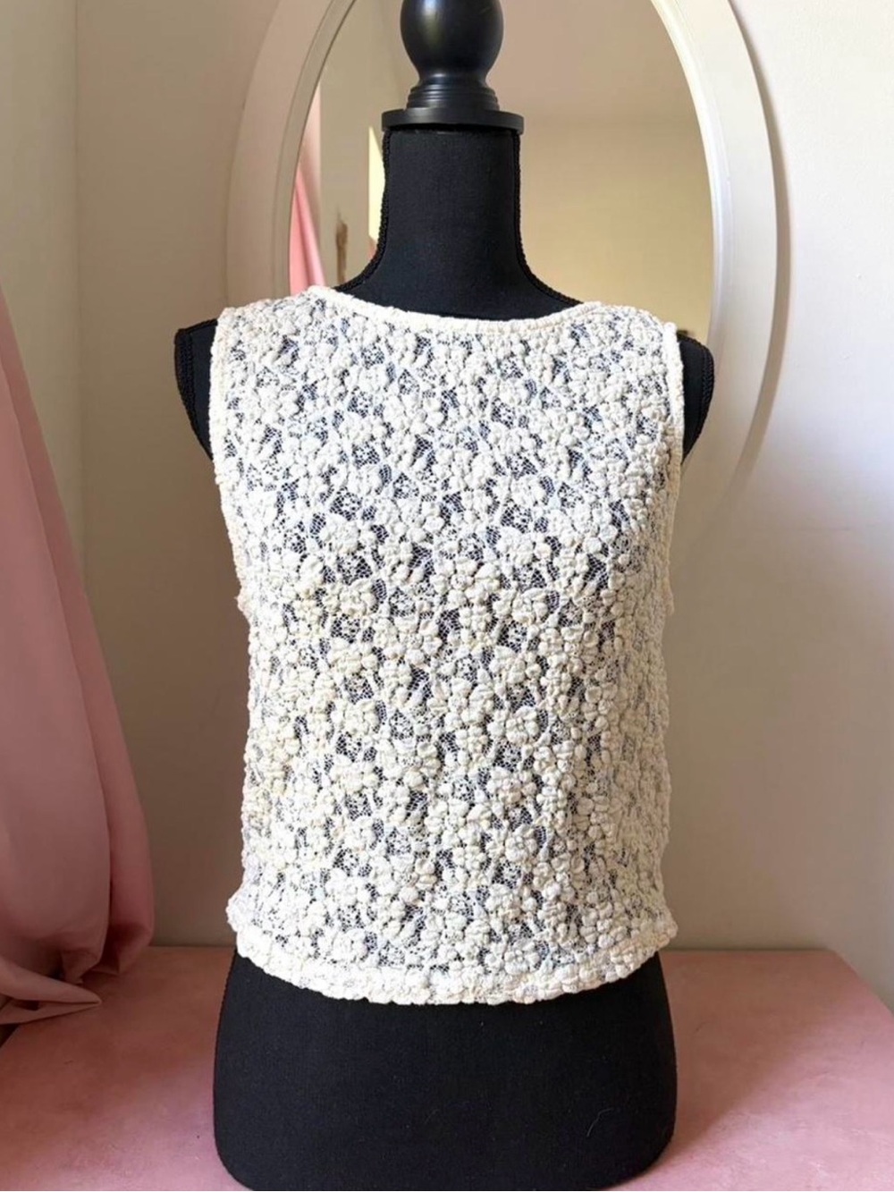 Free People NWT Cream Crochet Floral Tank Top